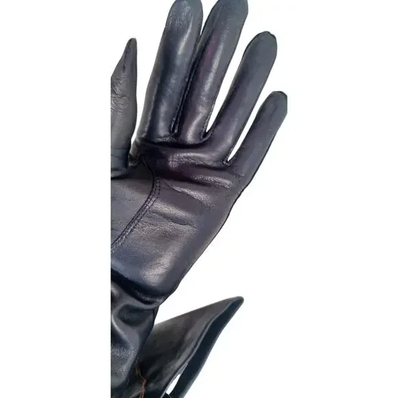 Vintage Made in Italy Dark Blue Leather Gloves with 100% Silk Lining, Size 7 - Picture 6 of 9